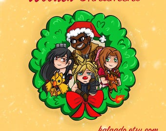 Final Fantasy VII FF7 Christmas Wreath Ornament Wooden Keychain Charm