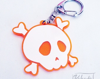 Kawaii Cute Skull Orange Fluorescent Acrylic Keychain Charm