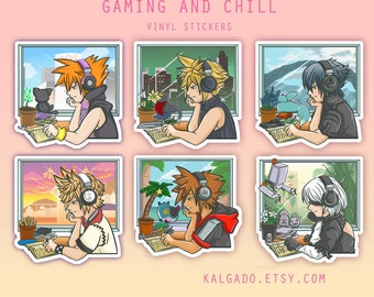Pegatinas de vinilo para videojuegos Gaming and Chill LoFi
