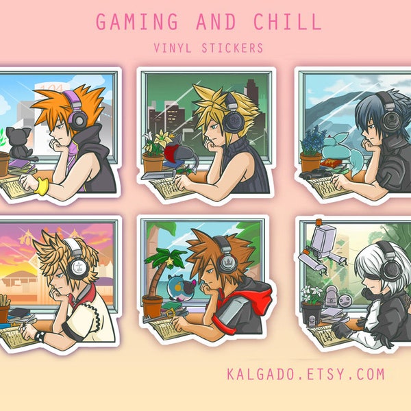 Gaming and Chill LoFi Video Game Vinyl Stickers