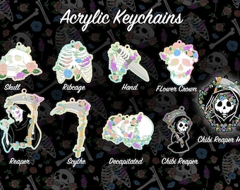 Floral Macabre Iridescent Acrylic Keychain Charm