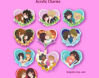 Final Fantasy Couples VII VIII XI X xii xiii Valentine&#39;s day Shipping Acrylic Keychain Charm