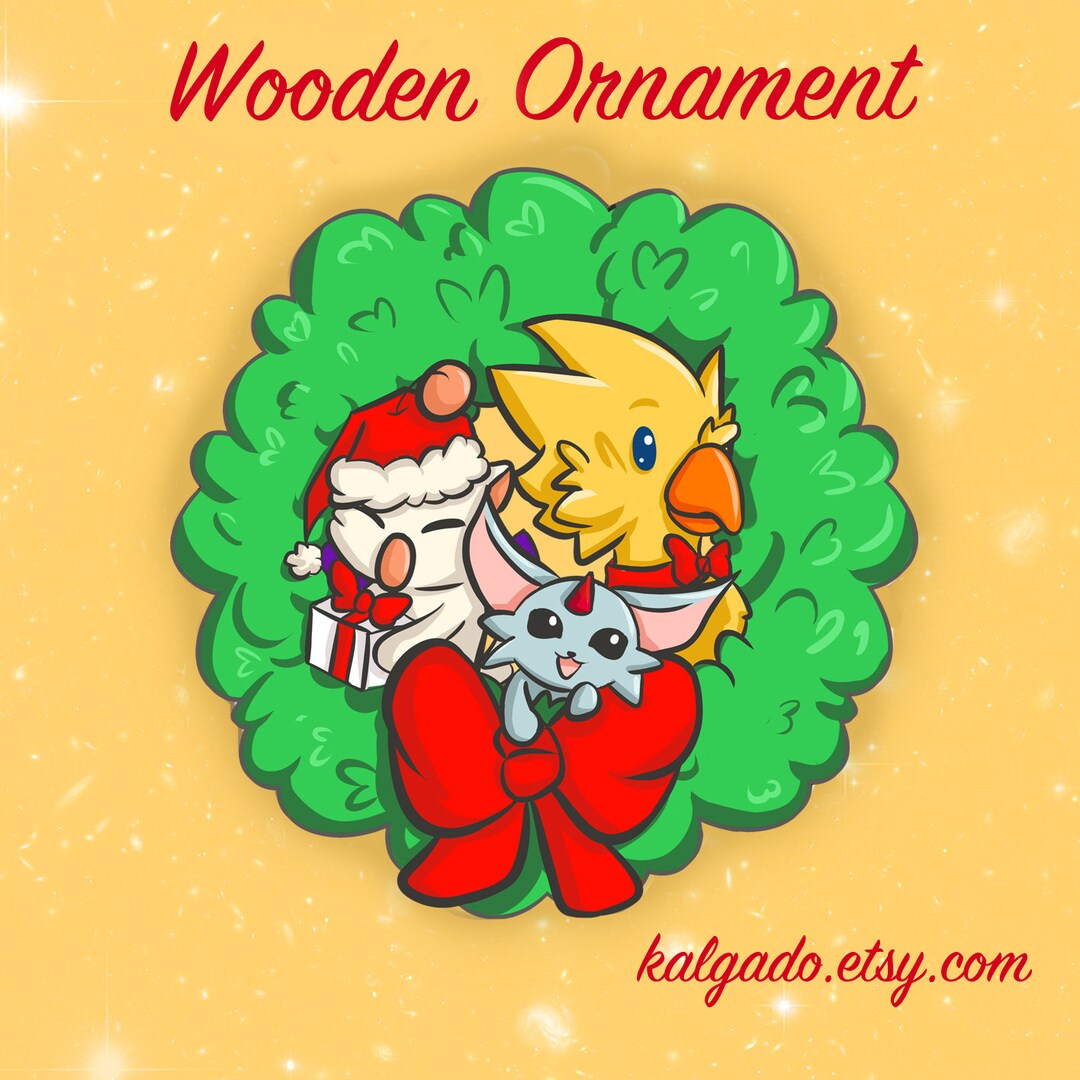 Final Fantasy Chocobo Moogle Carbuncle Wreath Wooden Keychain Charm ...
