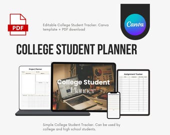 College Student Tracker, Simple Academic Planner for Students, Editable Canva Template for Organisation