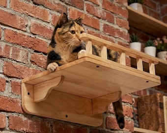 Wall-Mounted Rubberwood Cat Shelf – Cozy Elevated Cat Bed