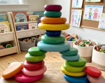 Wooden Montessori Stacking Stones – Rainbow Balance Blocks Educational Toy for Toddlers & Preschool Sensory Learning Gift