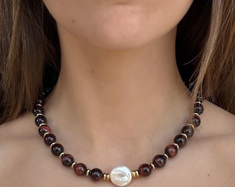 Brown and Pearl Beaded Necklace