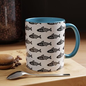 Hand Drawn Fish Pattern Accent Coffee Mug | 11oz 15oz