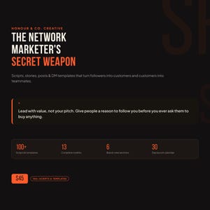 Pacchetto di script per il network marketing, post per i social media MLM, script per messaggi diretti e modelli di reclutamento, PDF stampabile per la vendita diretta