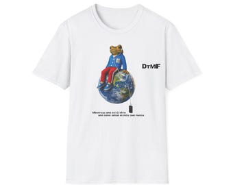T-shirt met concho kikker die op de aarde zit, DTMF-geïnspireerd grafisch T-shirt, streetwear shirt met Latijns-Amerikaanse muziek, emotionele reggaeton mode, unisex cadeau voor fans