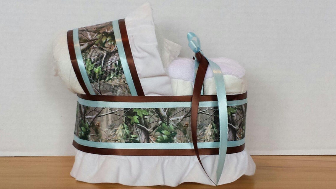 Light Blue Camo Camouflage Diaper Baby Shower Gift Table