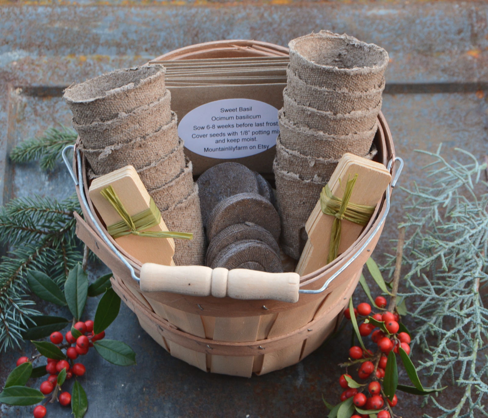 Herb Garden Gift Basket Heirloom Seeds in Harvest Basket Etsy