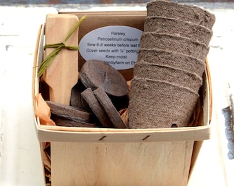 Herb Garden Starter Kit: Culinary Seeds, Peat Pots & Wood Basket