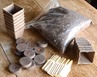 Seed Starting Supplies, Potting Mix, 12 Peat Pots, 12 Peat Pellets, Garden Starter Pack, Great for Indoor Garden and Container Gardening