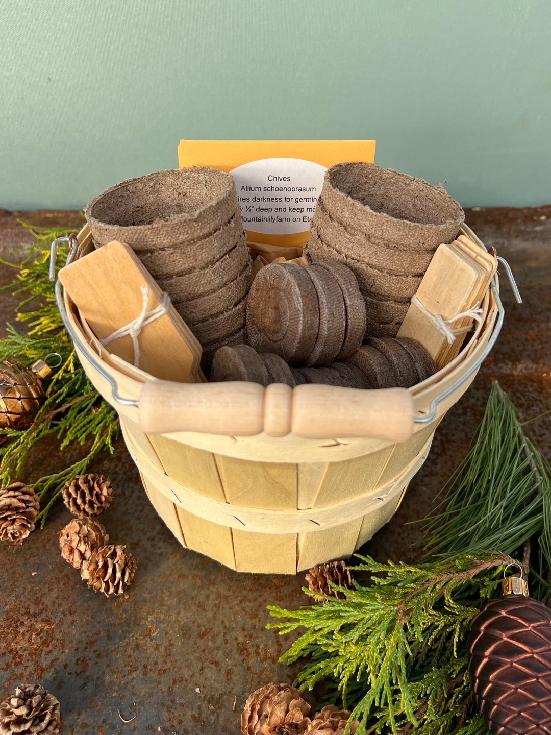 Herb Garden Gift Basket, Heirloom Seeds and Garden Supplies in Harvest