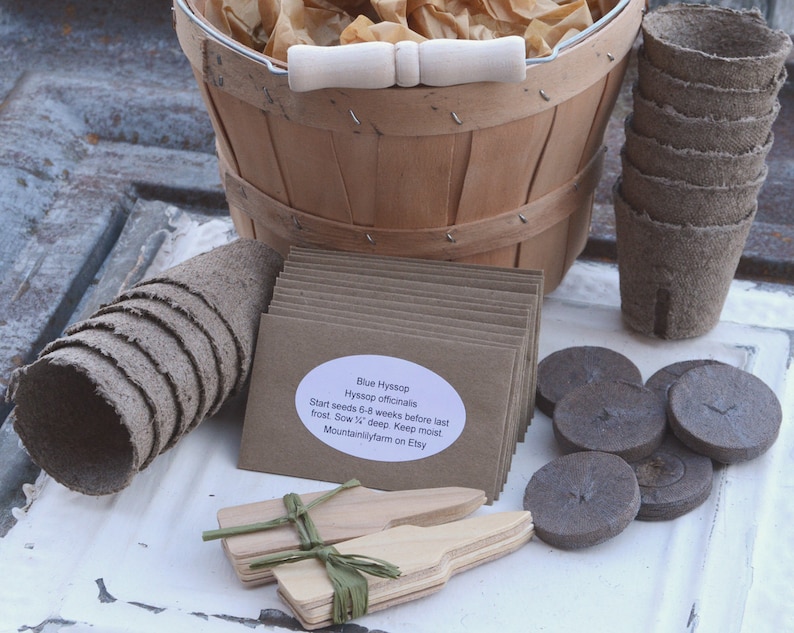 Herb Garden Gift Basket Heirloom Seeds in Harvest Basket