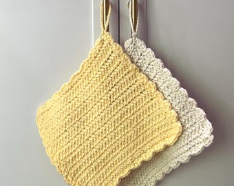 Crochet Cotton Dishcloth Set - Handmade Kitchen Cloths, Reusable & Absorbent, Soft Neutral Colors