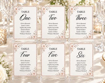 Blush Floral Wedding Table Numbers | minimal theme table number card |Editable Seating Chart (Digital Download)
