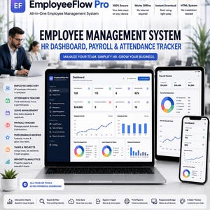 Sistema de Gestão de Funcionários, Painel de RH, Controle de Presença e Folha de Pagamento (Download Digital)