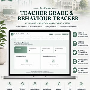 Painel de Controle de Comportamento e Notas do Professor | Painel de Gestão de Sala de Aula em HTML (Download Digital)