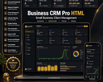 Business CRM Pro HTML Dashboard – Small Business Client Management (Digital Download)