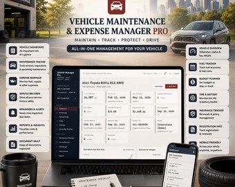 Vehicle Maintenance & Expense Manager Pro | Offline HTML Tracker (Digital Download)