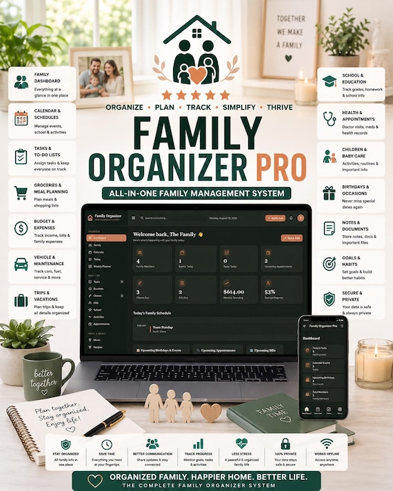 Family Organizer Pro | All-in-One Offline HTML Family Management System
