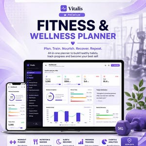 Fitness & Wellness Planner | HTML Digital Planner | Workout, Nutrition, Habit and Progress Tracker | Custom Dashboard