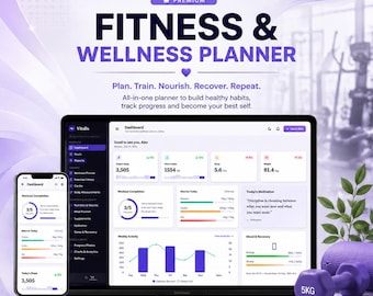 Fitness & Wellness Planner | HTML Digital Planner | Workout, Nutrition, Habit and Progress Tracker | Custom Dashboard