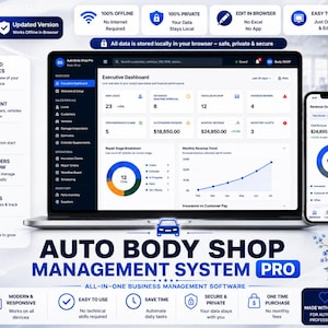 Auto Body Shop Management System Pro | Unfallreparatur-Software (Digitaler Download)