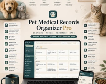 Pet Medical Records Organizer Pro | Offline HTML Health Tracker (Digital Download)