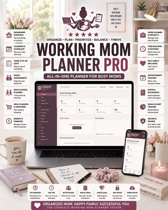 Working Mom Planner Pro | HTML Life Management System (Digital Download)