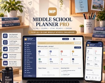 Middle School Planner Pro | Offline HTML Homework, Grades, Schedule Organizer (Digital Download)