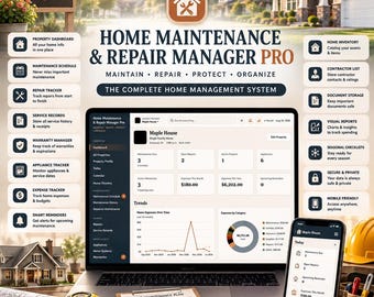 Home Maintenance & Repair Manager Pro | Offline HTML Dashboard (Digital Download)