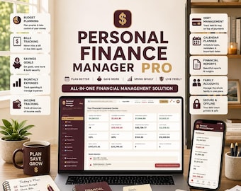 Personal Finance Manager Pro | Offline HTML Budget Planner, Expense Tracker (Digital Download)