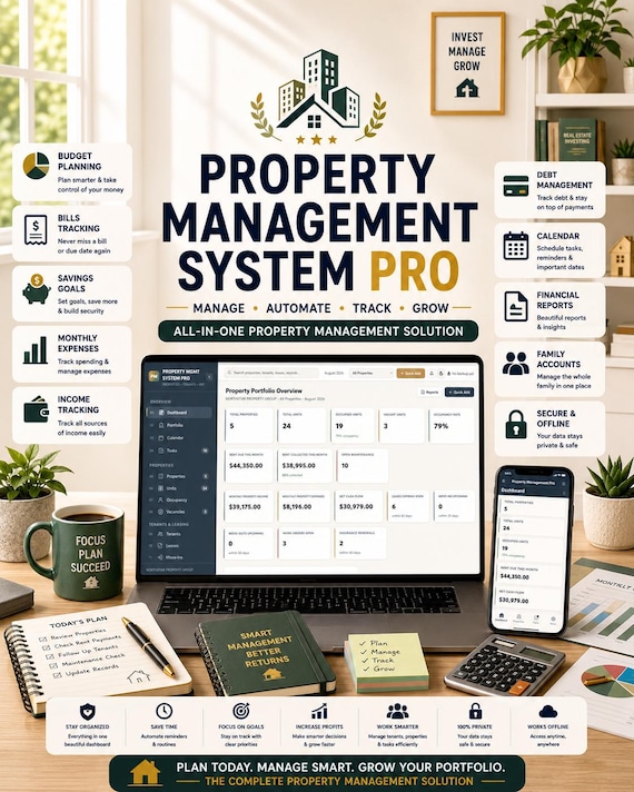 Property Management System Pro | Offline HTML Manager, Tenant, Lease Tracker