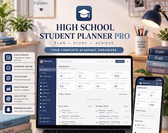 High School Student Planner Pro | Offline HTML Homework, Assignment, Exam, Grade, Study, Project & School Plan (Digital Download)