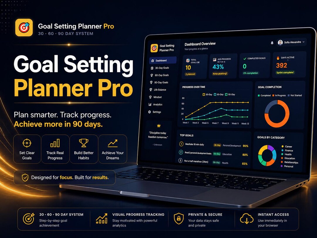 Goal Setting Planner Pro | 30-60-90 Day System, Interactive Dashboard ...