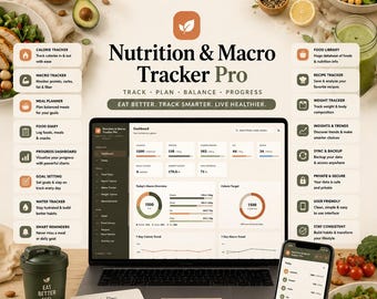 Offline HTML Nutrition & Macro Tracker Pro | Calorie, Protein, Carbs, Fat Planner (Digital Download)