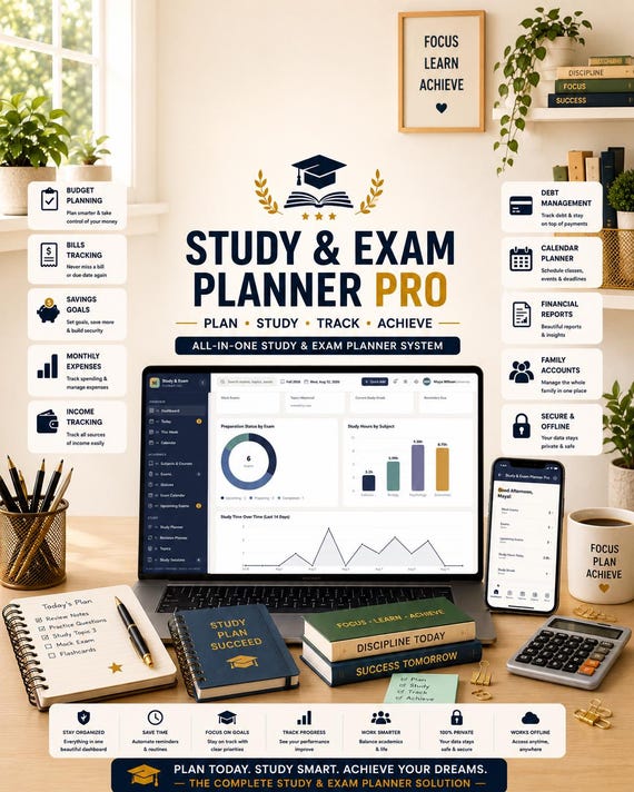 Study & Exam Planner Pro | Offline HTML Student Organizer (Digital Download)