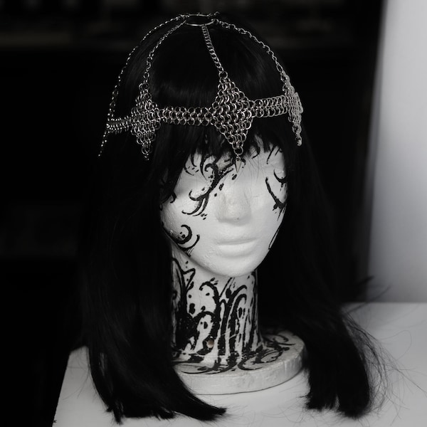 Silver Maiden Chainmail Headpiece | Medieval Chainmail Headdress | Handmade Fantasy Head Jewelry