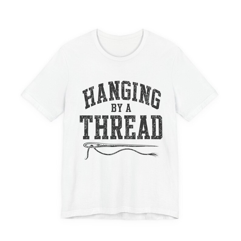 Hanging by a Thread Burnout Shirt | Funny Exhausted Adult Tee | Sarcastic Stress Gift | Overworked Graphic Tee | Mental Health Humor Shirt image 2