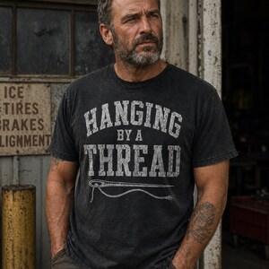 Hanging by a Thread Burnout Shirt | Funny Exhausted Adult Tee | Sarcastic Stress Gift | Overworked Graphic Tee | Mental Health Humor Shirt image 5