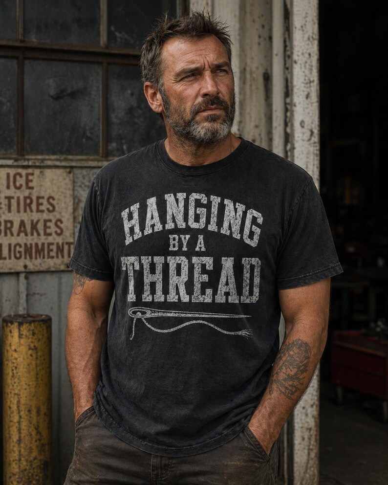 Hanging by a Thread Burnout Shirt | Funny Exhausted Adult Tee | Sarcastic Stress Gift | Overworked Graphic Tee | Mental Health Humor Shirt image 5