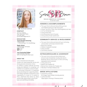 Sorority Resume Template, Sorority Rush Packet, Customizable Sorority Resume, Green Resume with Photo, Social Resume, Sorority Recruitment