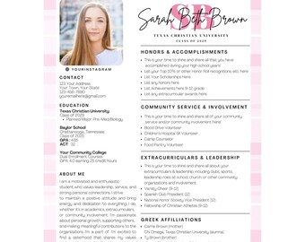 Sorority Resume Template, Sorority Rush Packet, Customizable Sorority Resume, Green Resume with Photo, Social Resume, Sorority Recruitment