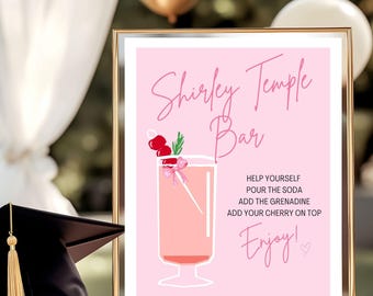 Shirley Temple Bar Sign, Coquette, Preppy Party, Template, Cherry, Baby Shower, Birthday Party, Signature Drink, Grad Party, Bridal Shower