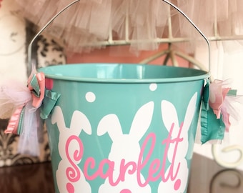 Personalized Easter Bucket - 5 quart - gift basket - Personalized Bunny Bucket  Easter - Metal Pail - Easter Basket - First Easter