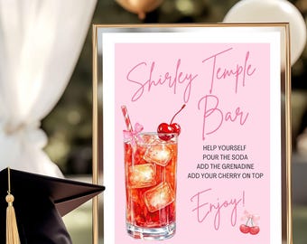 Shirley Temple Bar Sign, Coquette, Preppy Party, Template, Cherry, Baby Shower, Birthday Party, Signature Drink, Grad Party, Bridal Shower