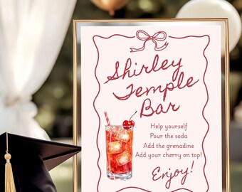 Shirley Temple Bar Sign, Coquette, Preppy Party, Template, Cherry, Baby Shower, Birthday Party, Signature Drink, Grad Party, Bridal Shower